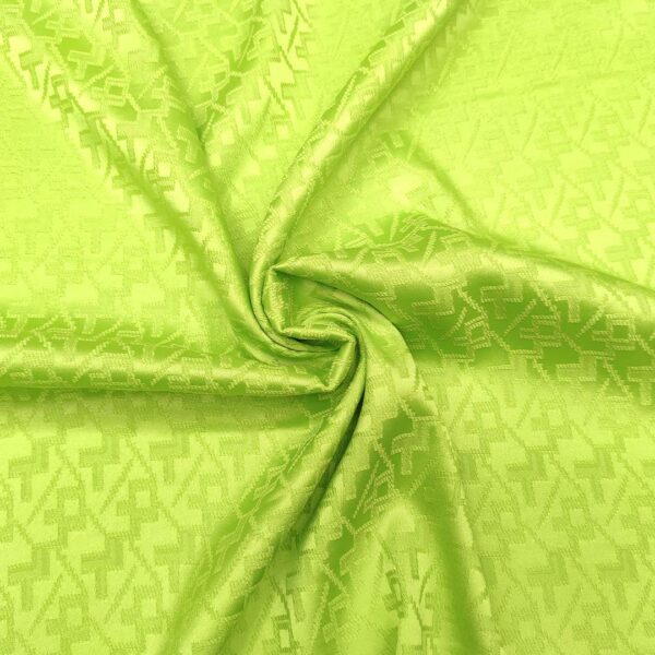Tessuto Satin Jacquard motivo geometrico tinta unita verde fluo