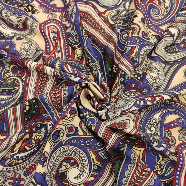 Tessuto Satin a fantasia motivo floreale cashmere blu navy - rosso - beige - bianco