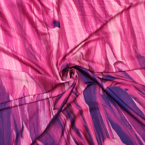 Tessuto Satin a fantasia motivo astratto fucsia - blu navy - rosa