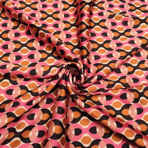 Tessuto Satin a fantasia motivo astratto rosa antico - nero - beige - tabacco