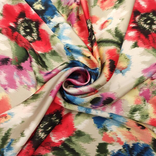 Tessuto Satin a fantasia motivo floreale rosso - fucsia - bianco - blu navy - nero - verde - beige