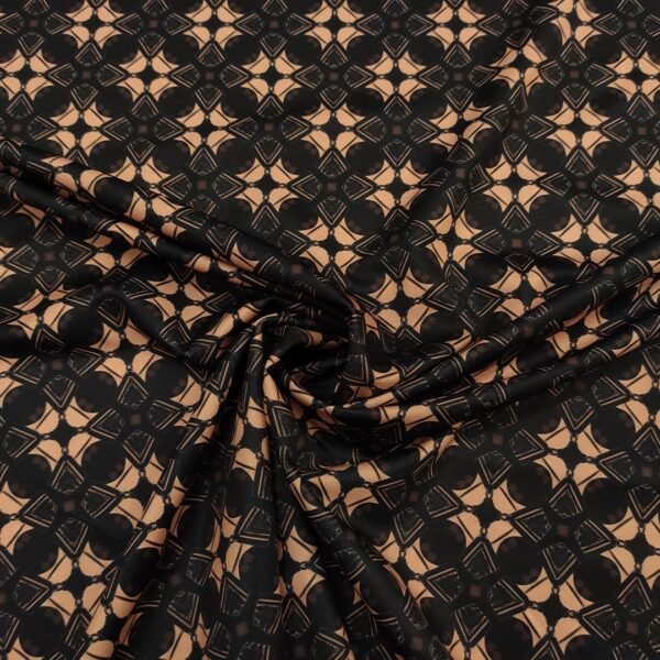 Tessuto Scuba Crepe a fantasia motivo geometrico nero - beige
