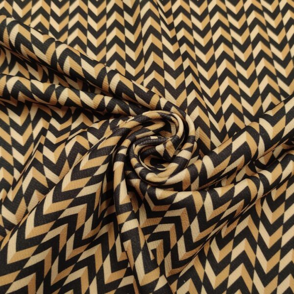 Tessuto Scuba Crepe a fantasia motivo geometrico tabacco - beige - nero