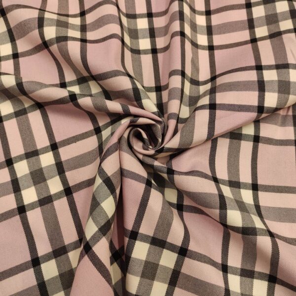 Tessuto Tartan rosa - nero - bianco