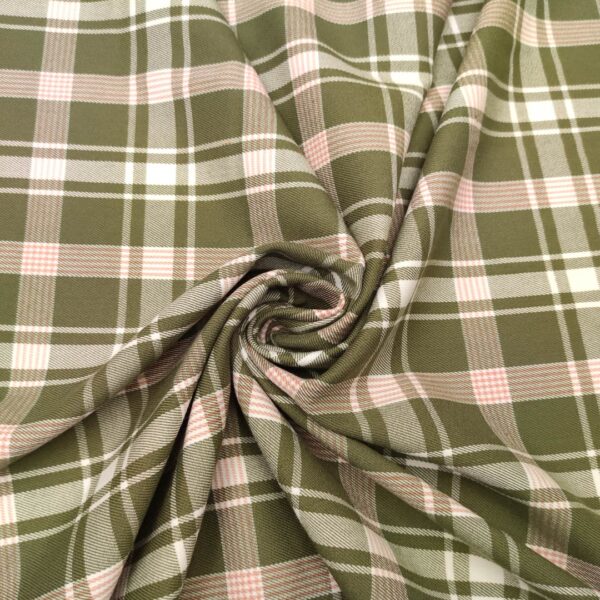 Tessuto Tartan verde militare - rosa