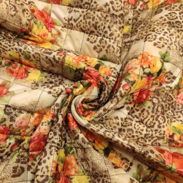 Tessuto Trapunta double face a fantasia motivo floreale giallo - beige - ruggine