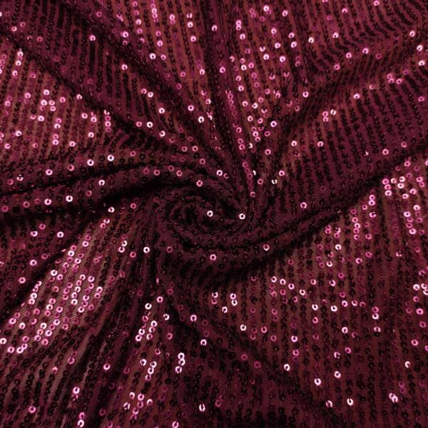 Tessuto Tulle Elasticizzato Ricamato con paillettes tinta unita borgogna