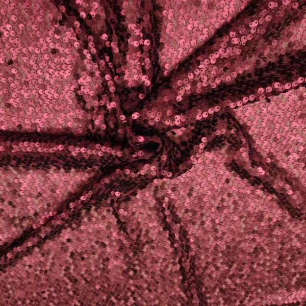 Tessuto Tulle ricamato con paillettes tinta unita bordeaux