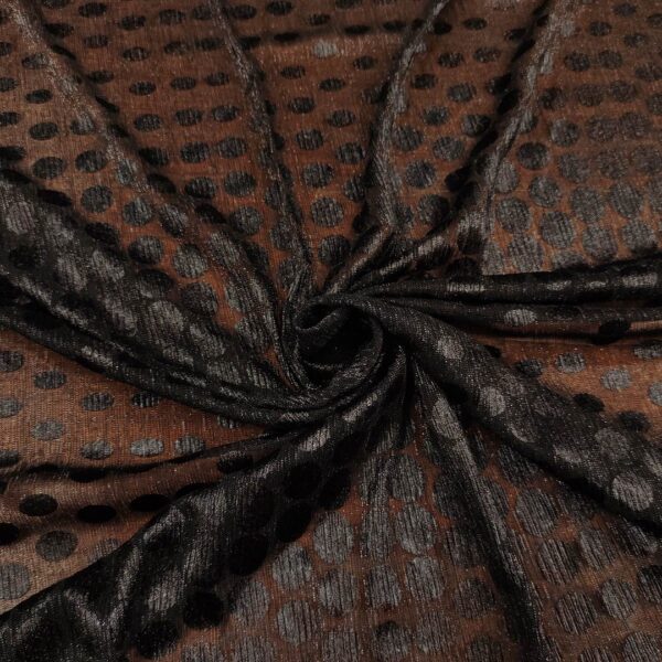 Tessuto tulle elasticizzato motivo pois nero
