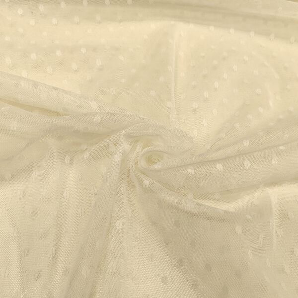 Tessuto tulle elasticizzato motivo pois bianco