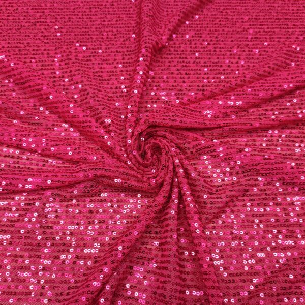 Tessuto Tulle Elasticizzato Ricamato con paillettes tinta unita fucsia