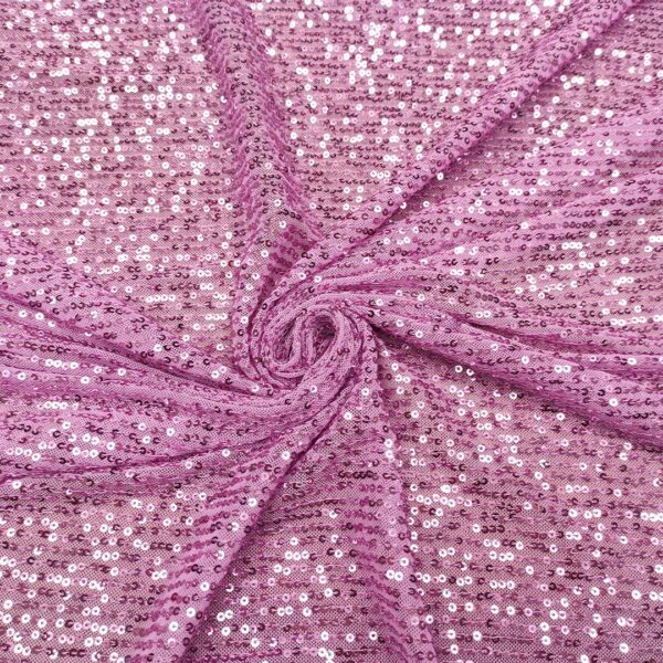 Tessuto Tulle Elasticizzato Ricamato con paillettes tinta unita glicine