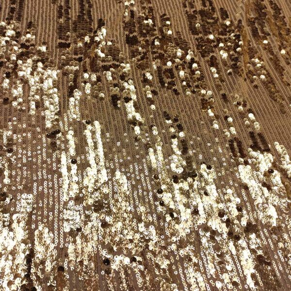 Tessuto Tulle Elasticizzato Ricamato con paillettes oro