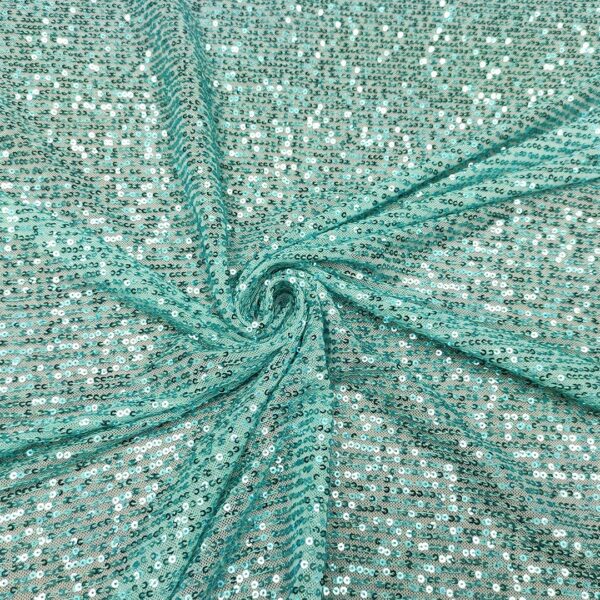 Tessuto Tulle Elasticizzato Ricamato con paillettes tinta unita tiffany