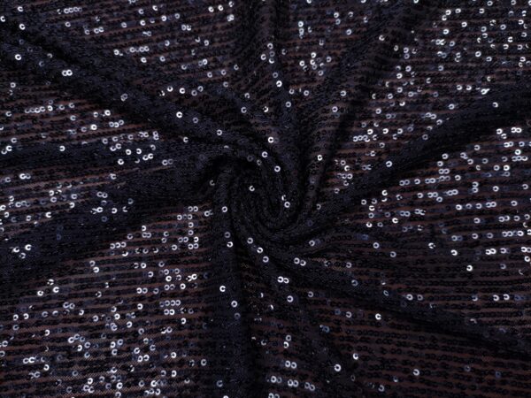 Tessuto Tulle Elasticizzato Ricamato con paillettes blu