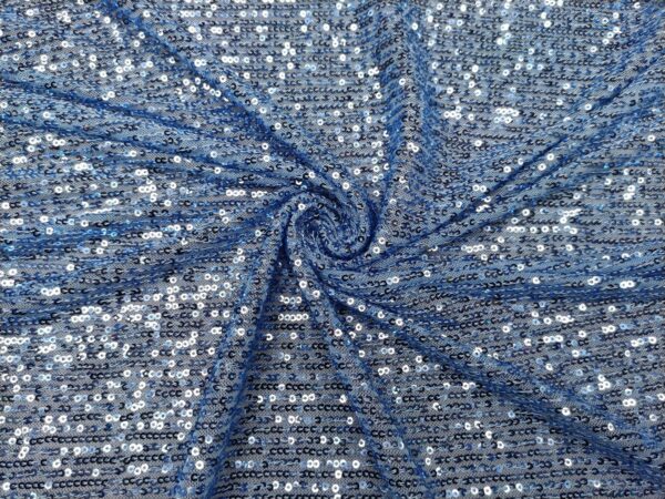 Tessuto Tulle Elasticizzato Ricamato con paillettes celeste