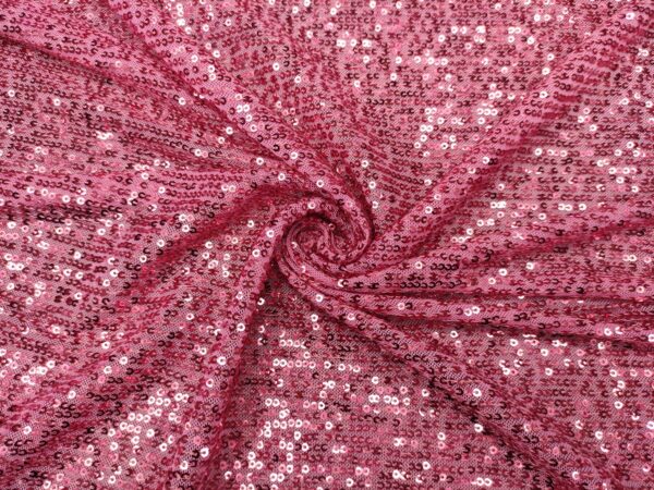 Tessuto Tulle Elasticizzato Ricamato con paillettes fucsia