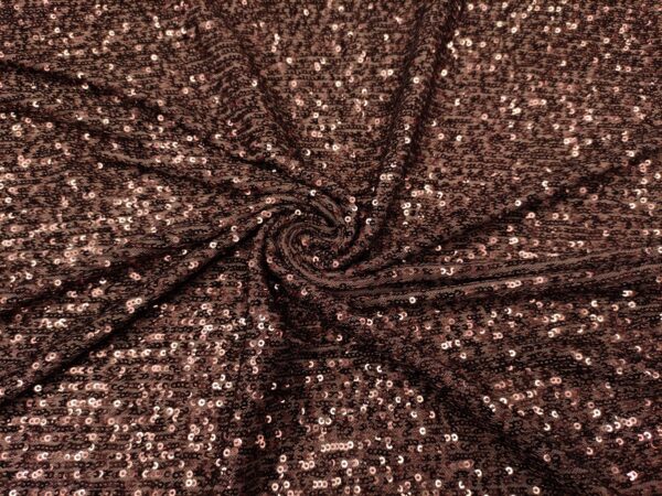 Tessuto Tulle Elasticizzato Ricamato con paillettes marrone
