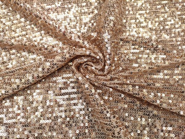 Tessuto Tulle Elasticizzato Ricamato con paillettes oro