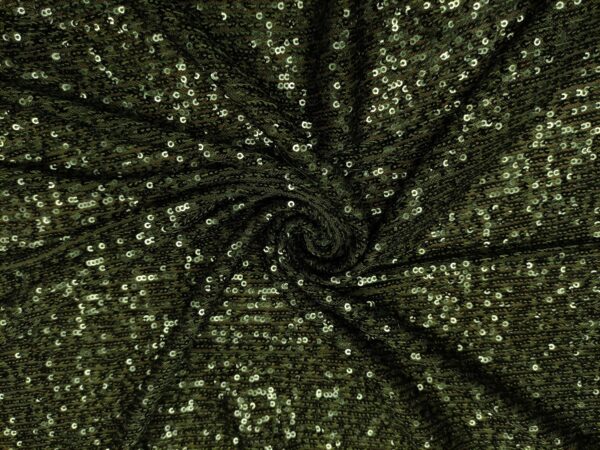 Tessuto Tulle Elasticizzato Ricamato con paillettes verde militare