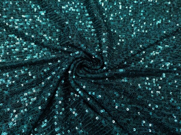 Tessuto Tulle Elasticizzato Ricamato con paillettes verde petrolio