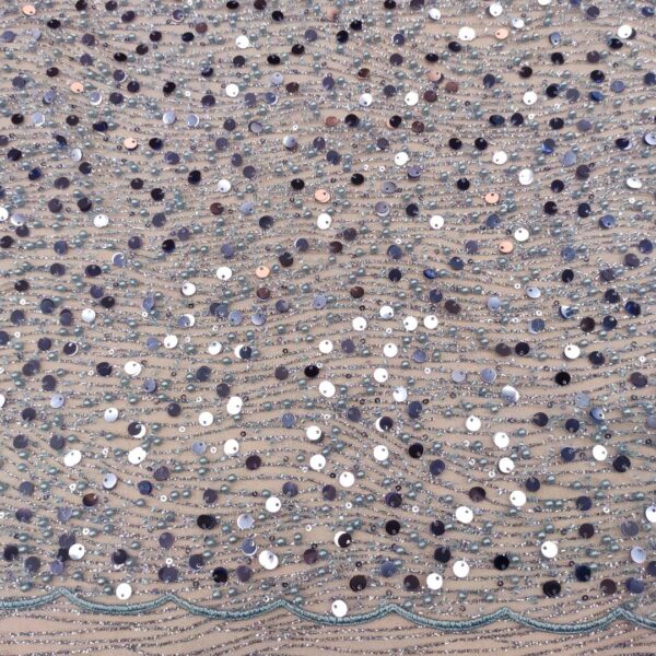Tessuto Tulle glitter Ricamato con paillettes e con perline motivo astratto carta da zucchero