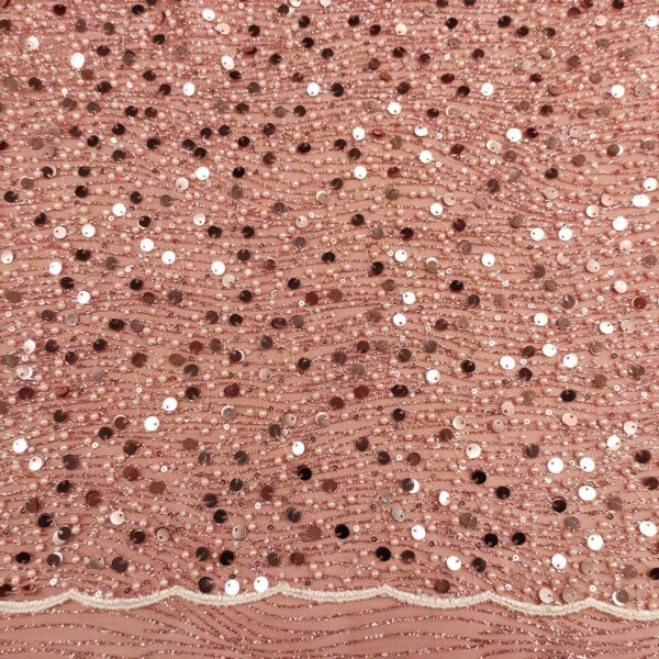 Tessuto Tulle glitter Ricamato con paillettes e con perline motivo astratto rosa gold