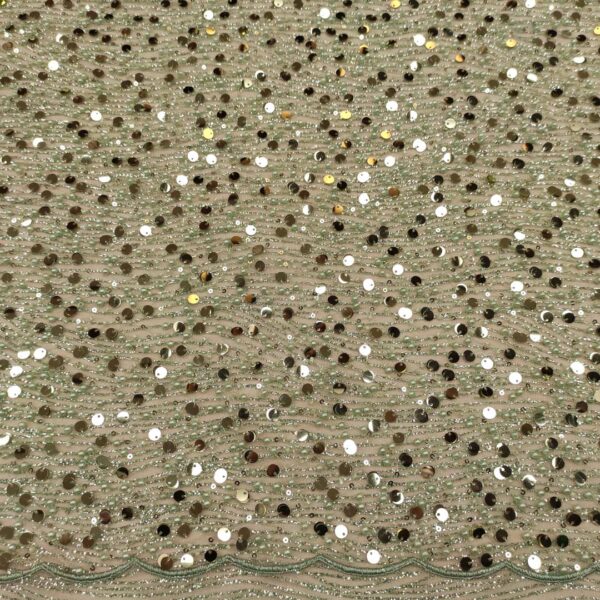 Tessuto Tulle glitter Ricamato con paillettes e con perline motivo astratto verde mela
