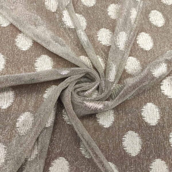 Tessuto Tulle elasticizzato lurex motivo pois argento