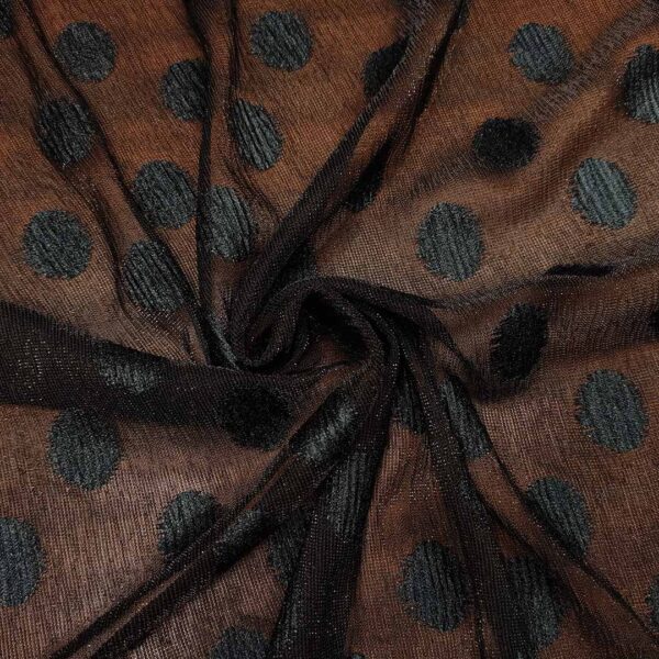 Tessuto Tulle elasticizzato lurex motivo pois nero