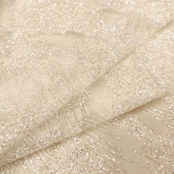 Tessuto Tulle mano seta con Glitter motivo astratto bianco seta