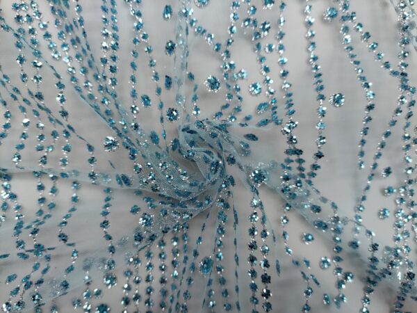 Tessuto Tulle mano seta con Glitter motivo astratto celeste