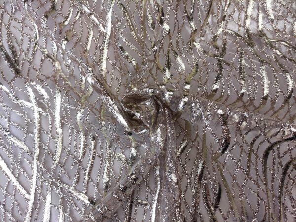 Tessuto Tulle mano seta con Glitter motivo astratto oro