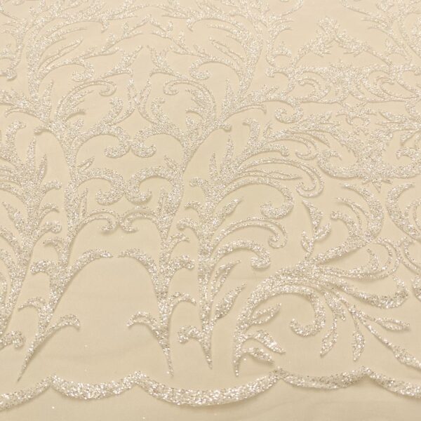 Tessuto Tulle mano seta con Glitter motivo floreale bianco seta