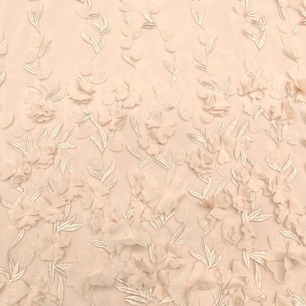 Tessuto Tulle mano seta ricamato con fiori in 3D rosa phard