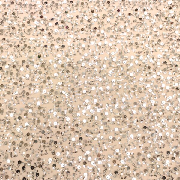 Tessuto Tulle mano seta ricamato con perline e paillettes argento