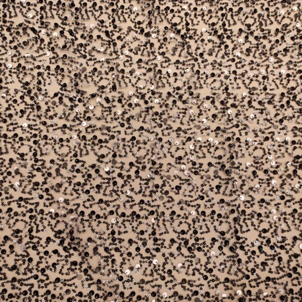 Tessuto Tulle mano seta ricamato con perline e paillettes nero