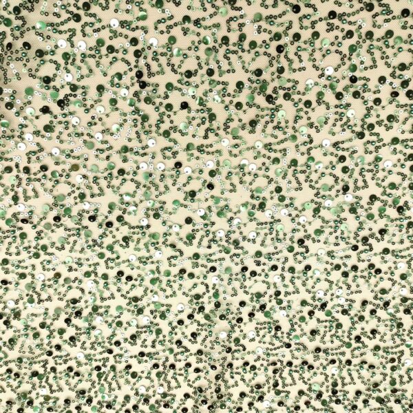 Tessuto Tulle mano seta ricamato con perline e paillettes verde bottiglia