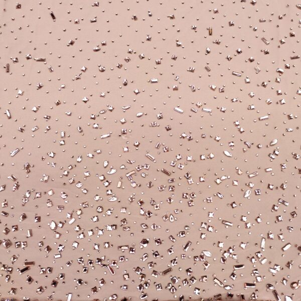 Tessuto Tulle mano seta ricamato con pietre motivo degradè rosa gold