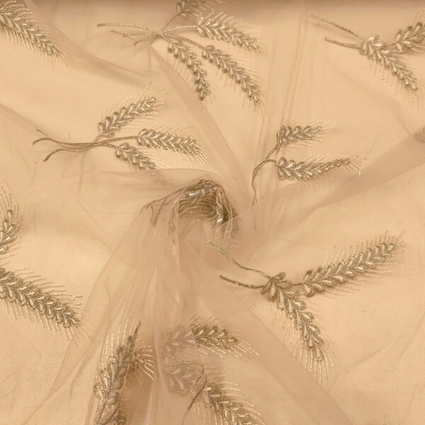 Tessuto Tulle ricamato motivo floreale rosa - ora