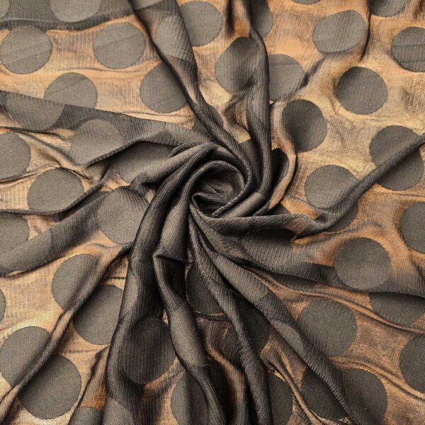Tessuto tulle elasticizzato motivo pois grande nero
