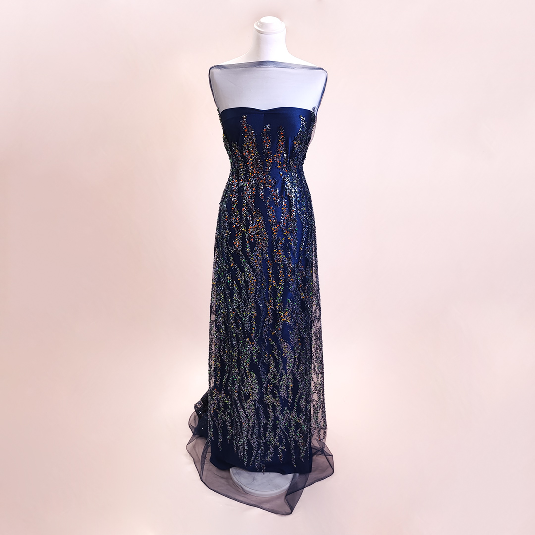 Multi Color Black Teuto Di Pizzo Ricamato Di Paillette Tulle Net