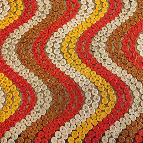 Tessuto Tulle ricamato motivo astratto giallo - rosso - coccio