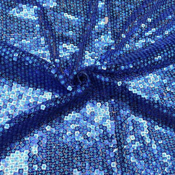 Tessuto Tulle ricamato con paillettes tinta unita blu elettrico