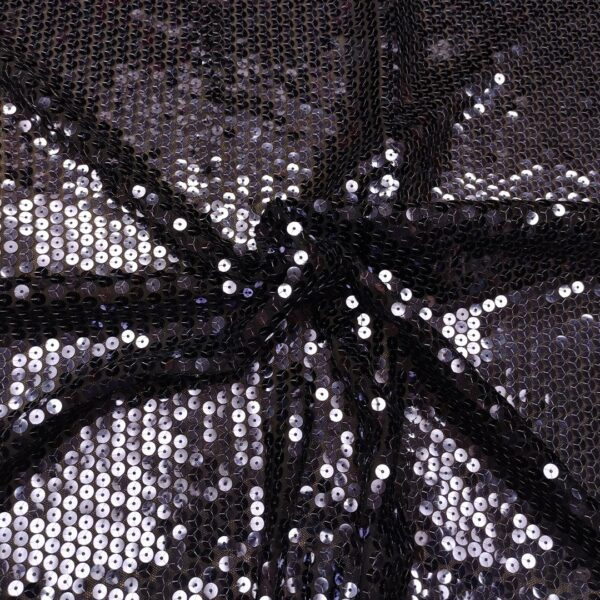 Tessuto Tulle ricamato con paillettes tinta unita blu notte