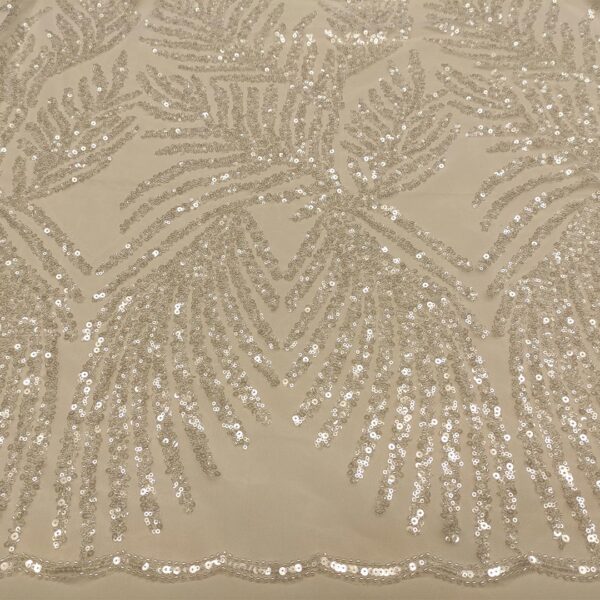 Tessuto Tulle mano seta ricamato con paillettes e con perline motivo astratto bianco ottico