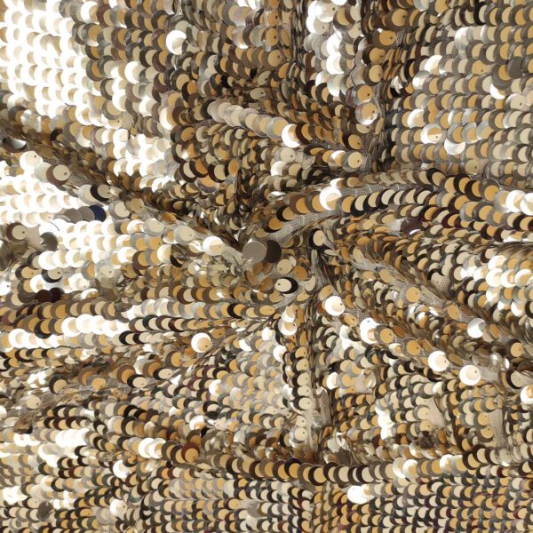 Tessuto Tulle mano seta ricamato con paillettes beige - argento - panna