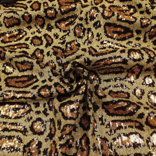 Tessuto Tulle Elasticizzato Ricamato con paillettes motivo animalier nero - beige - marrone