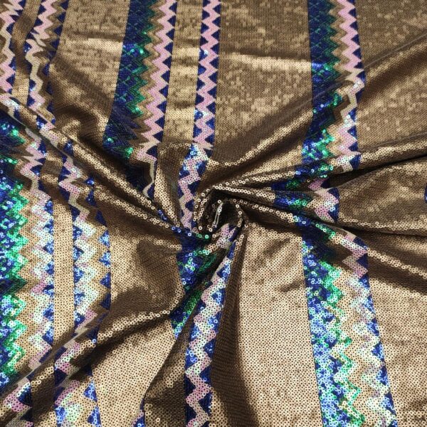 Tessuto Tulle ricamato con paillettes motivo geometrico rosa - bronzo - royal