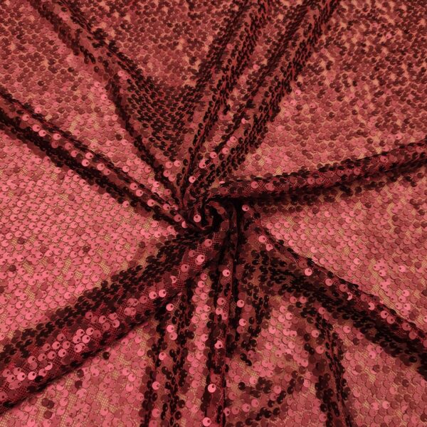 Tessuto Tulle ricamato con paillettes tinta unita rosso scuro